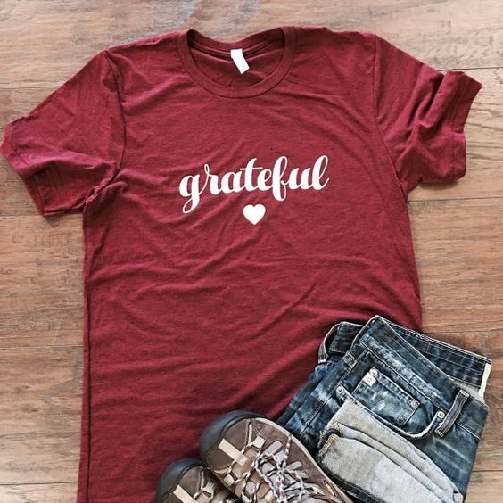 

Grateful girl women fashion funny thanksgiving days gift young street style t shirt party cotton heart graphic tees- K755