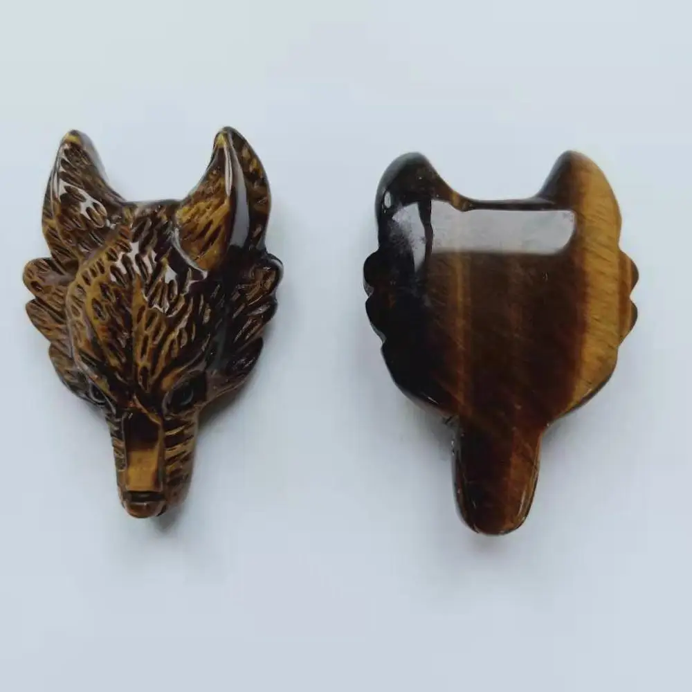 Tiger Eye Высокое качество 4 см натуральные различные драгоценные камни волки головы форма камня ручной работы и полированный для подарка и домашнего декора WYQ - Цвет: Tiger Eye