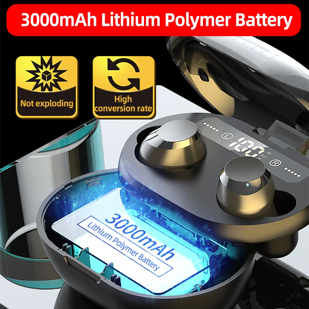 6D стерео Bluetooth наушники с шумоподавлением Беспроводные TWS 3300 мАч светодиодный