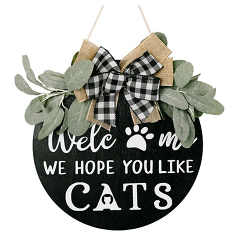 

Welcome Wreath Sign Farmhouse Front Porch Decoration-We Hope You Like Cats-Home Decoration Gifts