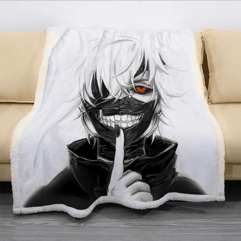 

Tokyo Ghoul Cartoon Funny Character Blanket 3D Print Sherpa Blanket on Bed Home Textiles Dreamlike Style 01