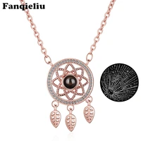 fanqieliu i love you micro carving projection one hundred languages necklaces female crystal pendant necklace for women fql20030