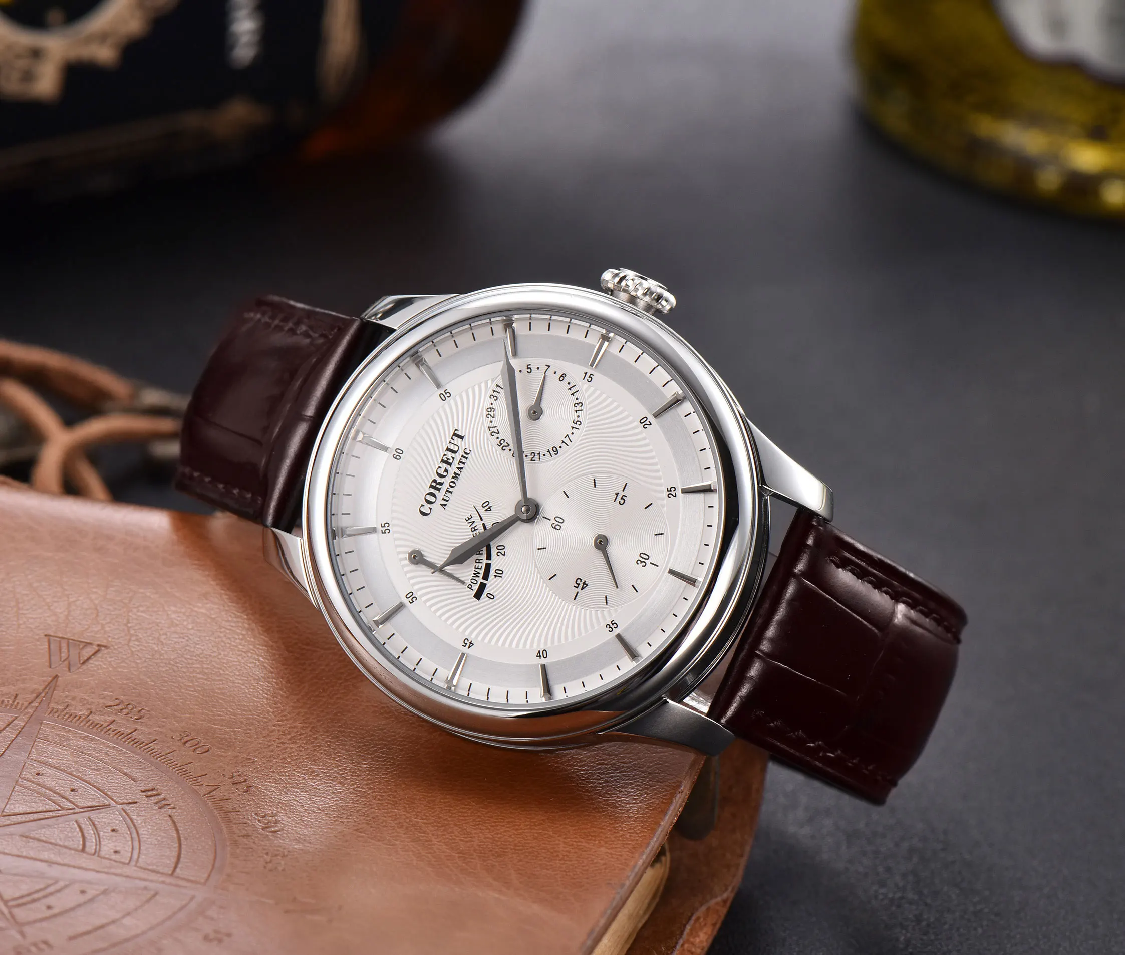 

Mens watch Power Reserve 40mm Corgeut fashtion mens seagull automatic mechanical wristwatches date waterproof Stainless steel