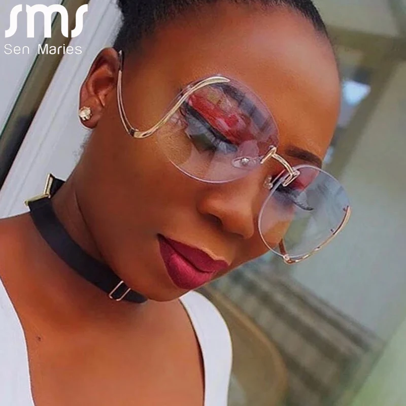 Женские солнцезащитные очки без оправы в винтажном стиле брендовые дизайнерские