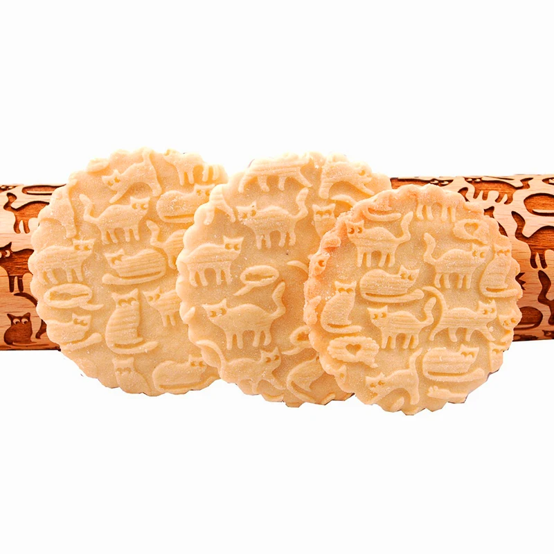 Рулонный штифт с тиснением для кошек деревянная лазерная гравировка котами