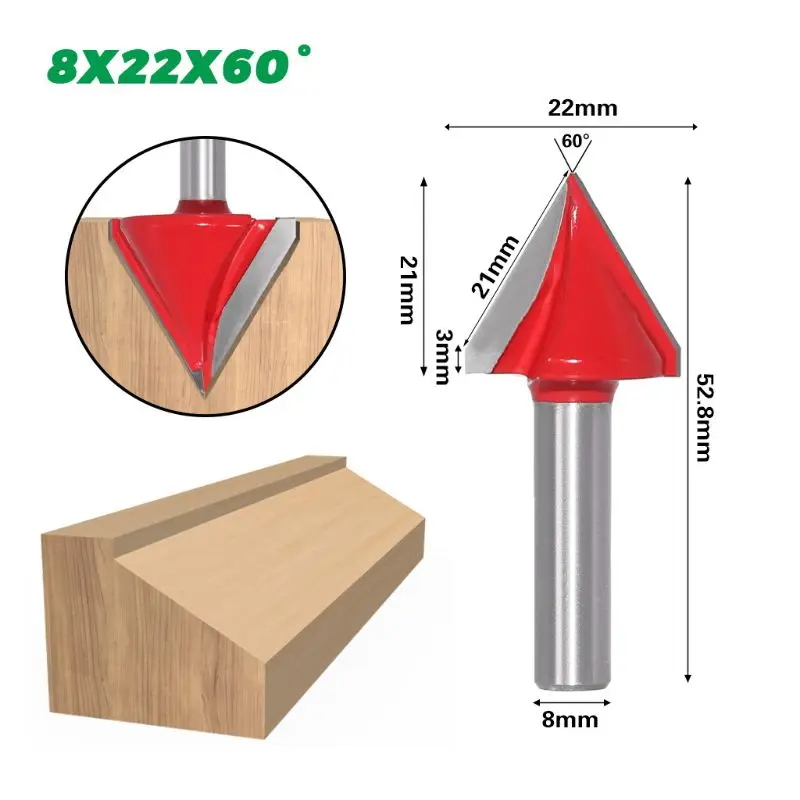 

8mm Shank V Groove 3D Router Bit Solid Carbide 60 90 Degree Woodworking Tool