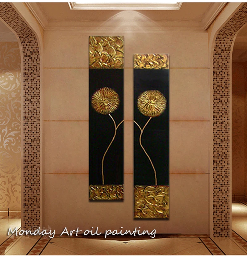 Ручная роспись золотой цветок картина маслом на холсте Маргаритка Одуванчик