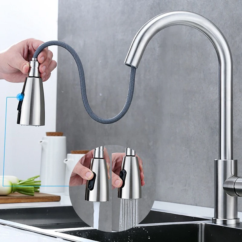 

Rotatable Stainless Steel Pull Type Nickel Kitchen Faucet Single Hole Pull Out Spout Sink Mixer Tap Stream Sprayer Head Tap