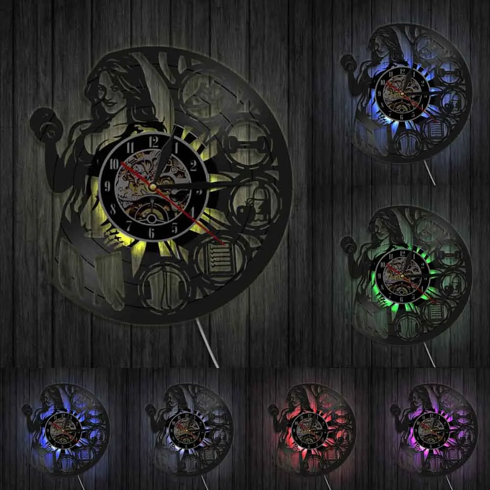Женские настенные часы с виниловой пластиной для бодибилдинга и тяжелой