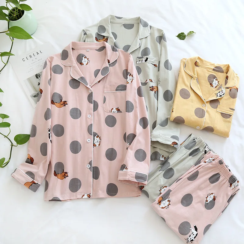 Осенний Пижамный костюм женская весенне-летняя пижама новая Хлопковая с длинным