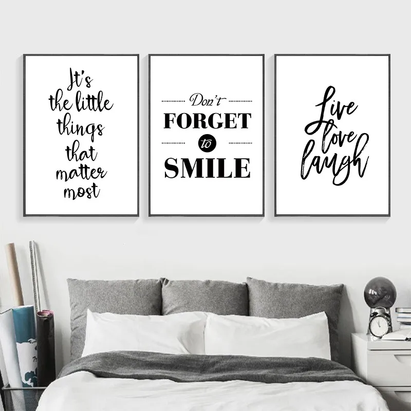Black and White Inspirational Positive Smile Quote Art Canvas Painting Posters Prints Wall Pictures Kids Room Home Decor KL083 | Дом и сад