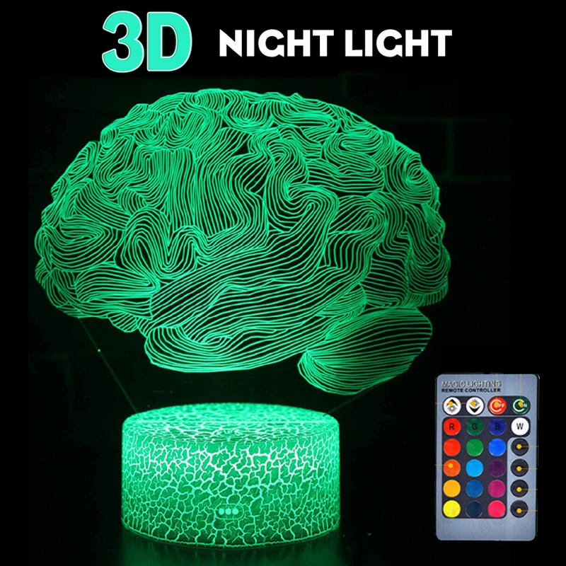 Акриловый 3D светодиодный ночник в форме мозга 7 цветов сменный USB-светильник с