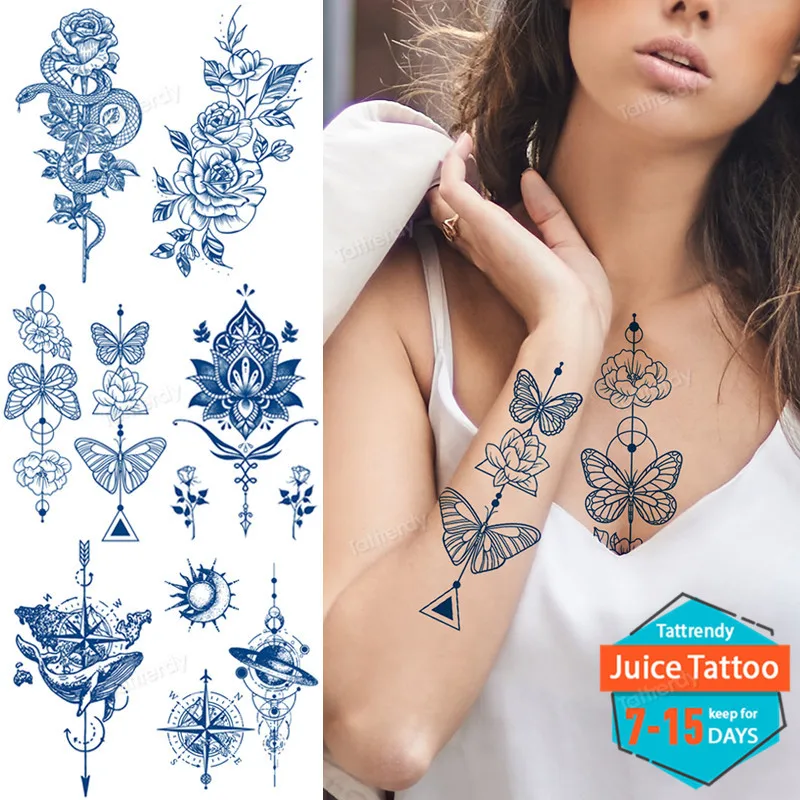 

Цветок бабочка татуировка стойкий натуральный сок чернила тело живопись искусственный ремень грудь сексуальный для женщин мужчин