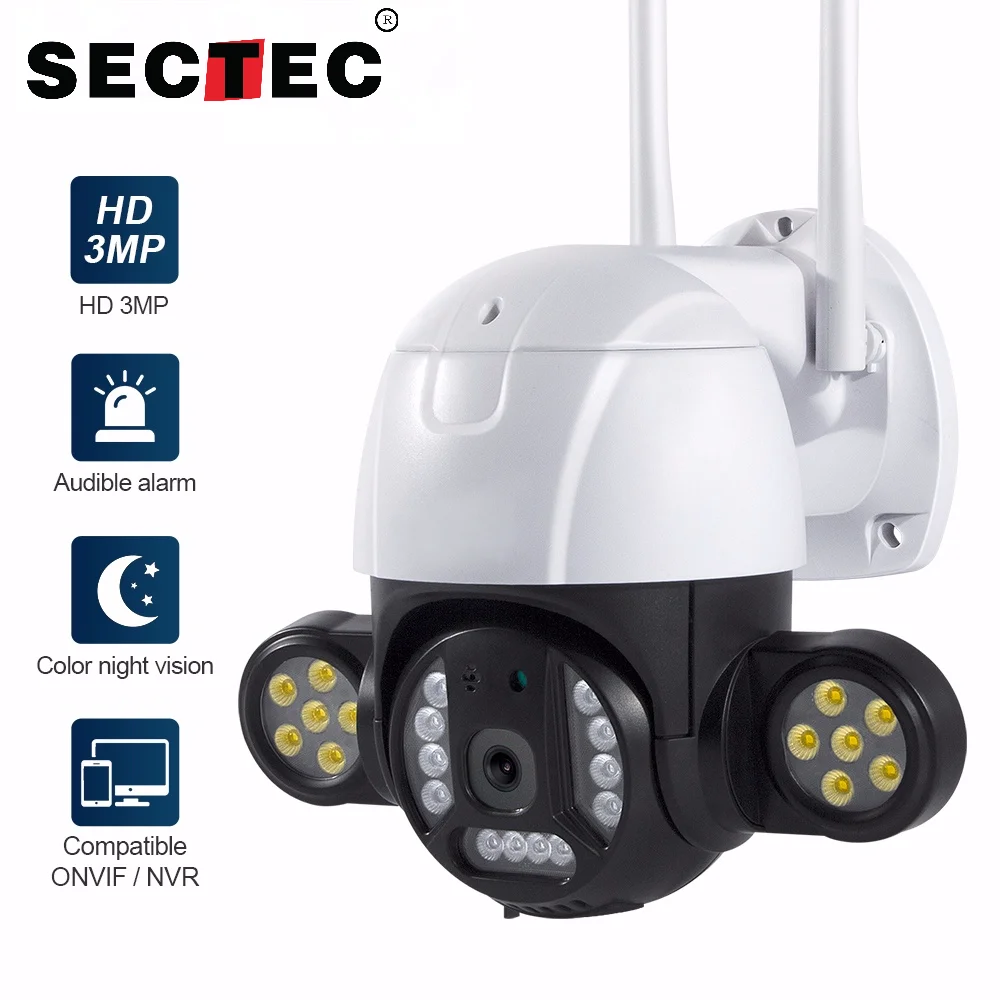 

SECTEC ИК Ночное Видение видео CCTV Surveilla 3MP PTZ WiFi камера движения два голоса аудио оповещение человека Обнаружение наружная IP камера