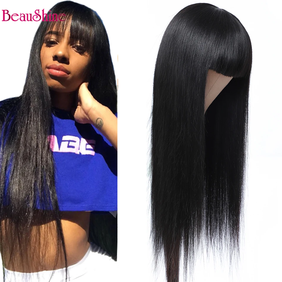 

Brazilian Straight Human Hair Wigs With Bangs Remy Full Machine Made Human Hair Wigs For Women 8-24 inch