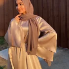 Мусульманское модное атласное платье Макси Рамадан для женщин хиджаб платье ИД абайя Дубай Турция Abayas ислам Caftan длинное женское платье