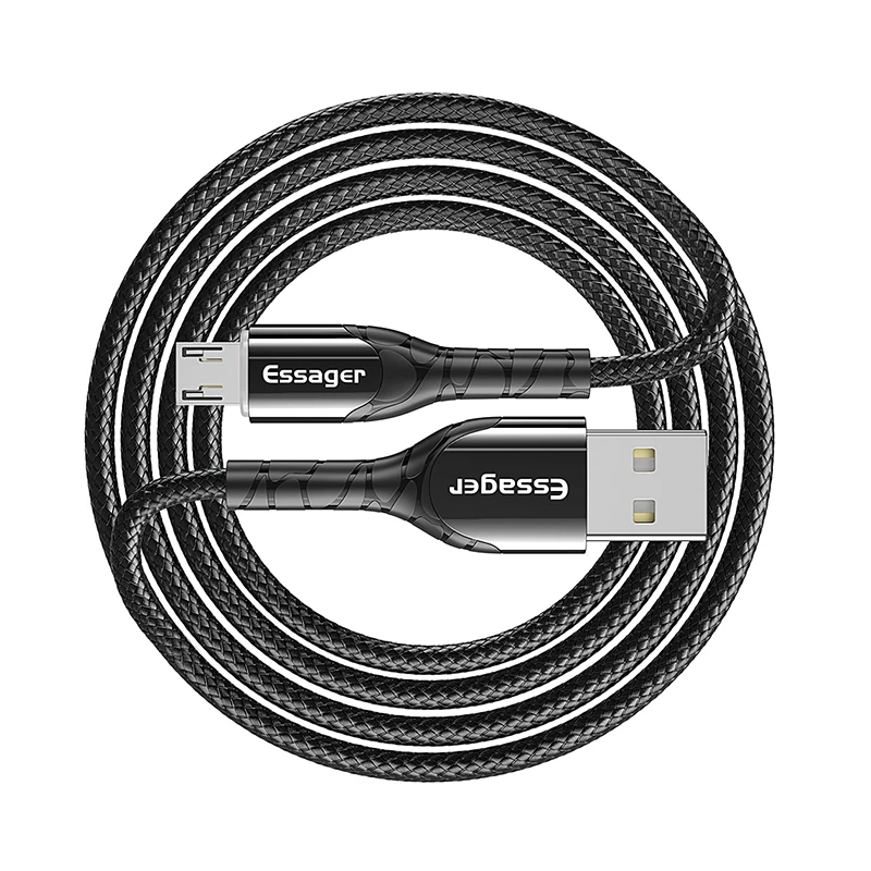 Essager светодиодный Micro USB кабель 2.4A Быстрая зарядка зарядное устройство 3 м Microusb кабель для передачи данных для samsung Xiaomi шнур Android кабель для мобильного телефона - Цвет: Black