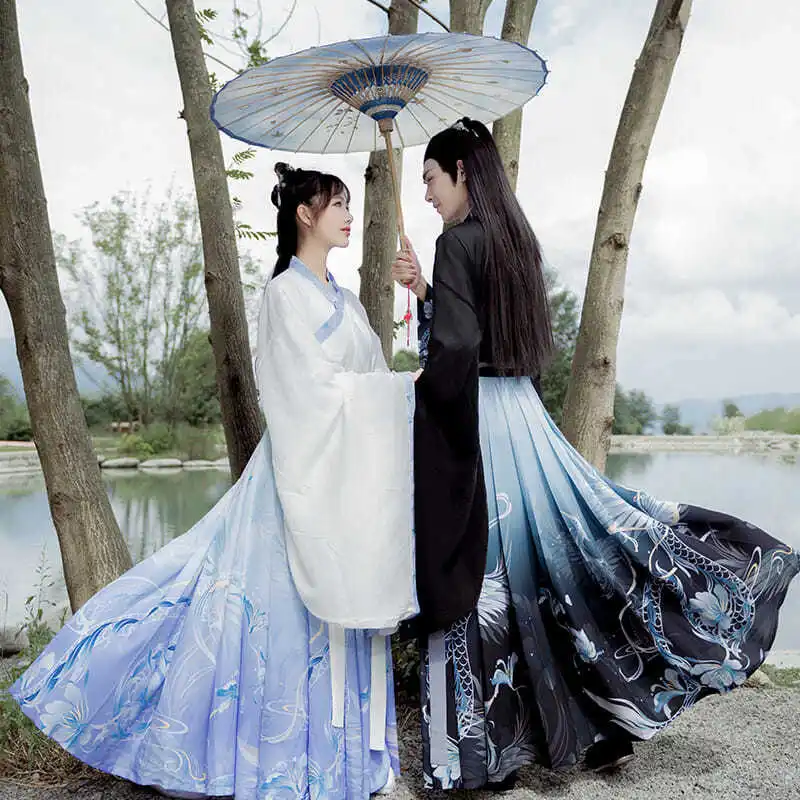 

Ming Hanfu Women And Men Matching Clothing Set Hanfu Unisex Oriental WuXia Dresses Tang Dynasty Fairy Costume Ethnic Dress Party