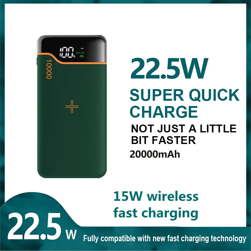 

Wireless Power Bank 20000mAh 22.5W Super Fast Charging Portable Mini Powerbank Phone External Battery Charger Auxiliary Battery