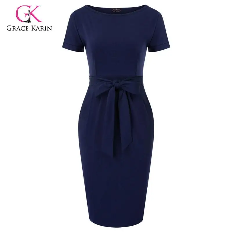 Женское офисное платье карандаш Grace Karin однотонное облегающее средней длины с