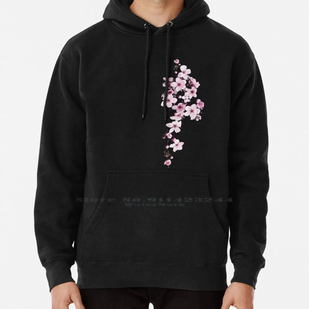 

One-Side Cherry Blossom Branch Hoodie Sweater 6xl Cotton Cherry Blossom Blossoms Japanese Pink Branch Flower Tree Women Teenage