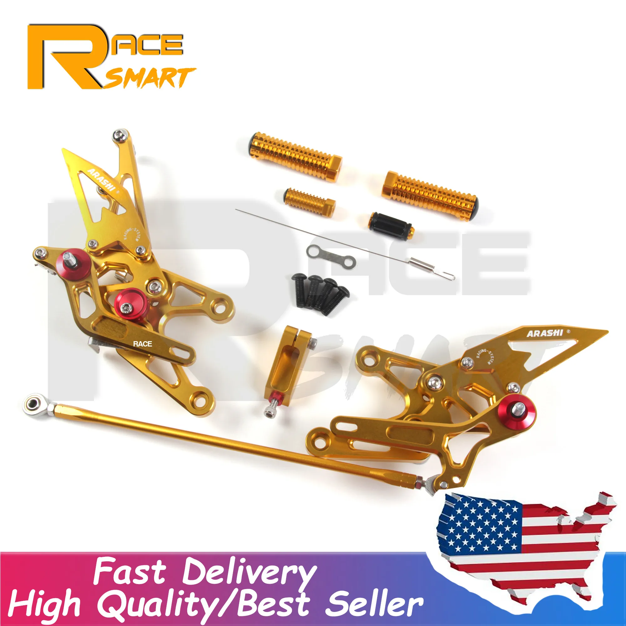 

Motorcycle Rearset Footpegs For YAMAHA YZF R1 2007-2008 CNC Adjustable Footrest Foot Rest Pegs Pedal YZFR1 YZF-R1 07 08 Gold Hot