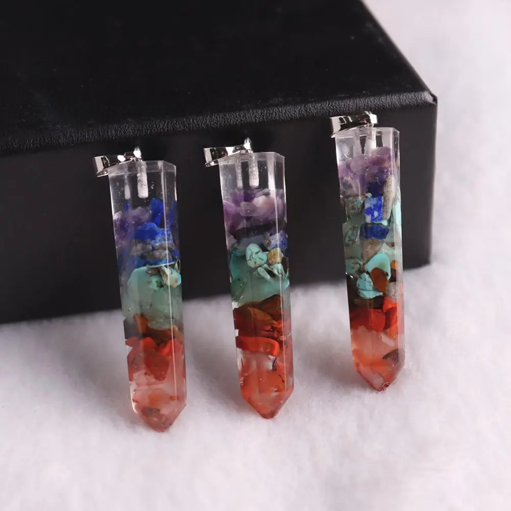 

7 Chakra Natural Stone Yoga Necklace Gravel Quartz Dowsing Pendulum Necklaces Reiki Pendnats Muladhara Orgonite Energy Jewelry
