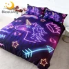 BlessLiving Purple Unicorn Bedding Set Luminous Duvet Cover Colorful Rainbow Bedspreads Neon Light Crown Bed Set for Kids 3pcs 1