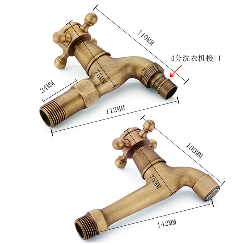 

Antique Brass Wall Mount Double Using Water Faucet Bathroom Accessories Outdoor Sink Garden Taps Decorative Laundry Bibcock Cock