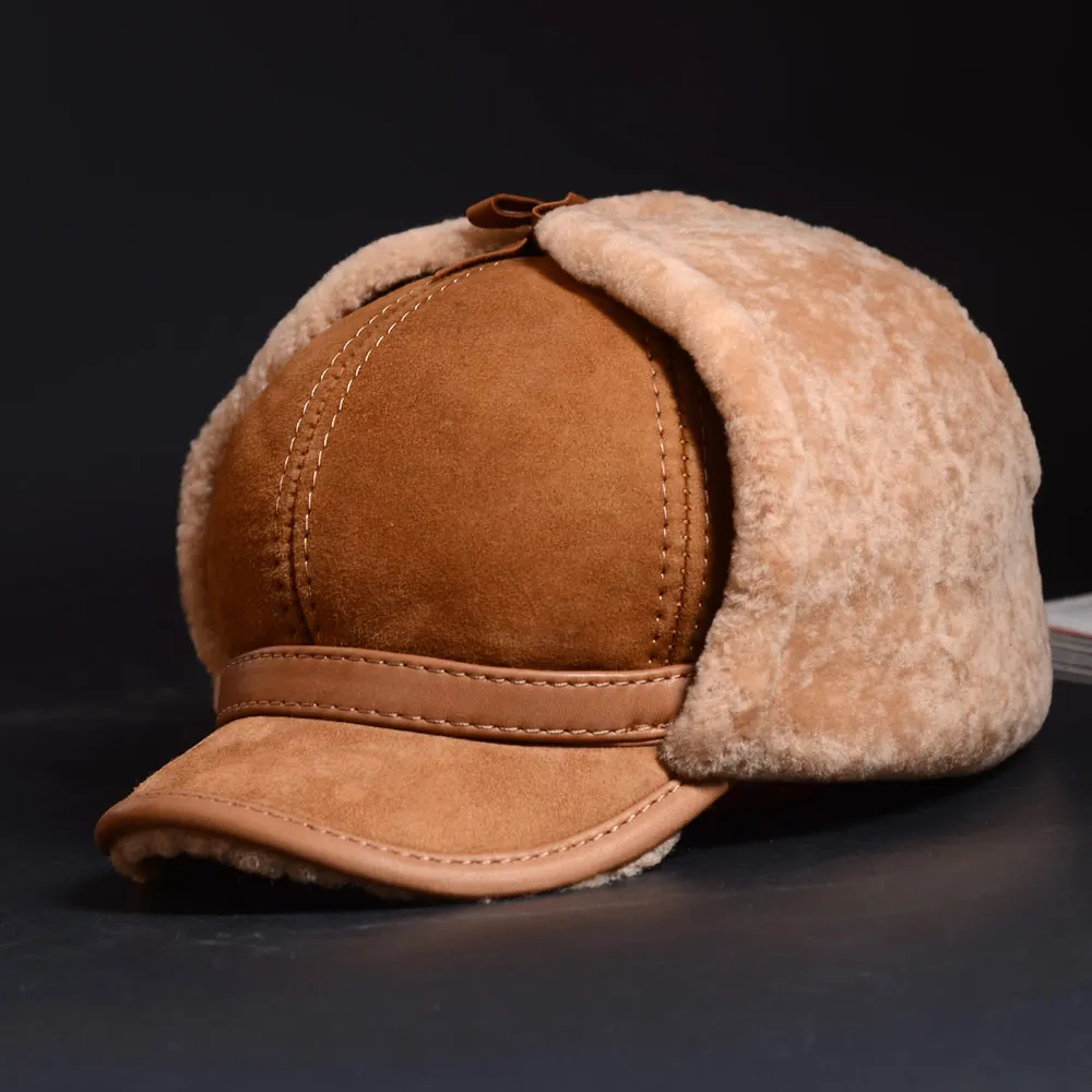 Мужские ушанки из натуральной овечьей кожи теплые шапки/шапки для охоты в