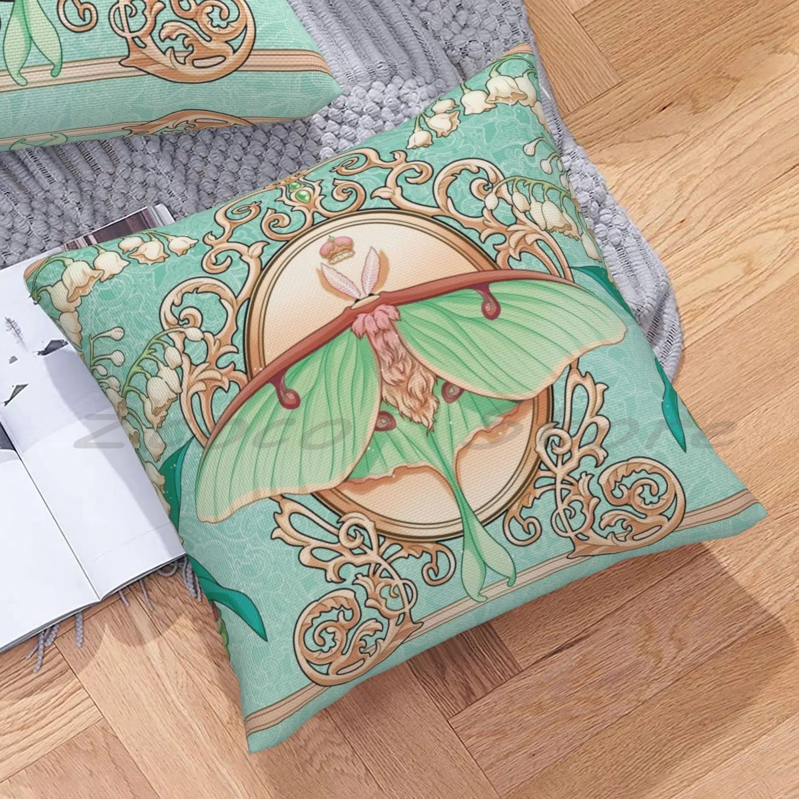 Наволочка Moon Moth с надписью хлопковая льняная наволочка помпоном Лунная лунная