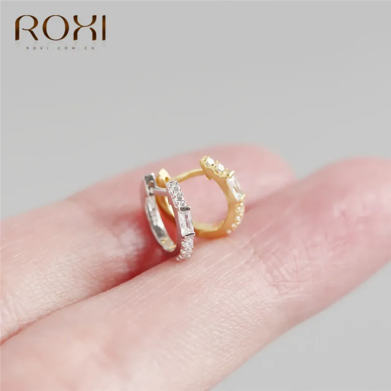 ROXI, 925 пробы, серебряные, прозрачные, циркониевые, круглые серьги-гвоздики для женщин, квадратные, Кристальные, круглые серьги, корейские ювелирные изделия, свадебные серьги