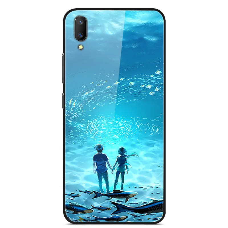 

Glass Case For VIVO V11 Phone Case Back Cover With Black Silicone Bumper Series 3