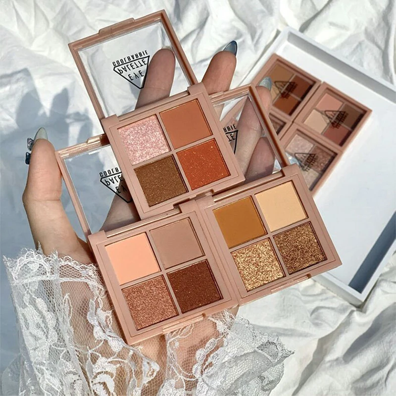 Палитра теней для век телесного цвета 4 стойкие матовые блестящие тени