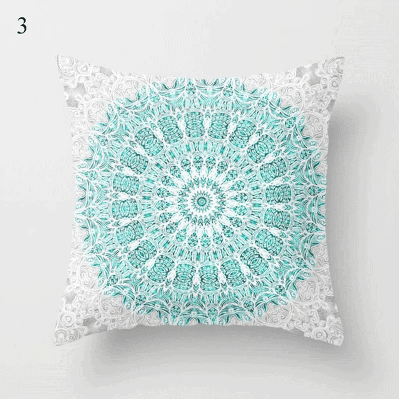 Geometric Print Cushion Cover, Decorative Pillowcase, Mint Green, Cyan, For Sofa