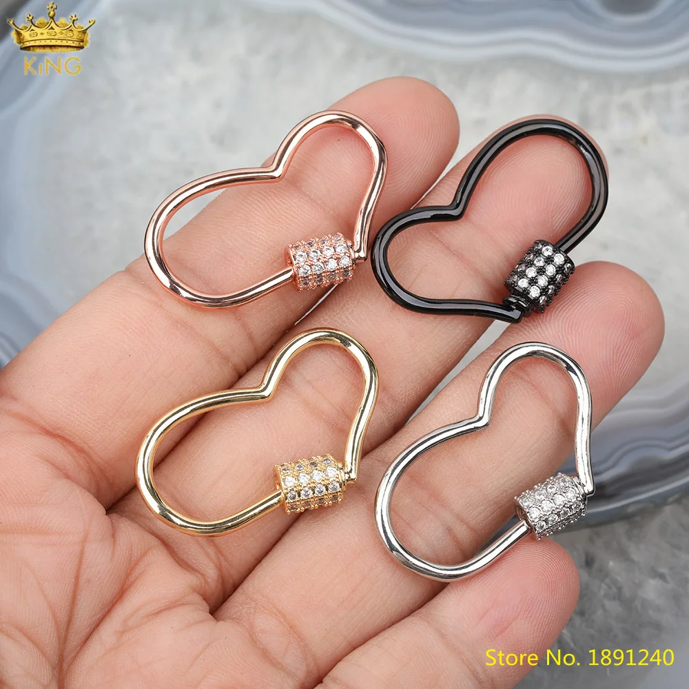 

10Pcs 18x30mm Gun Black Gold CZ Micro Paved Heart-Shape Screw Clasp,Cubic Ziron Lock Carabiner Connector Clasp DIY FH-249KBF.C