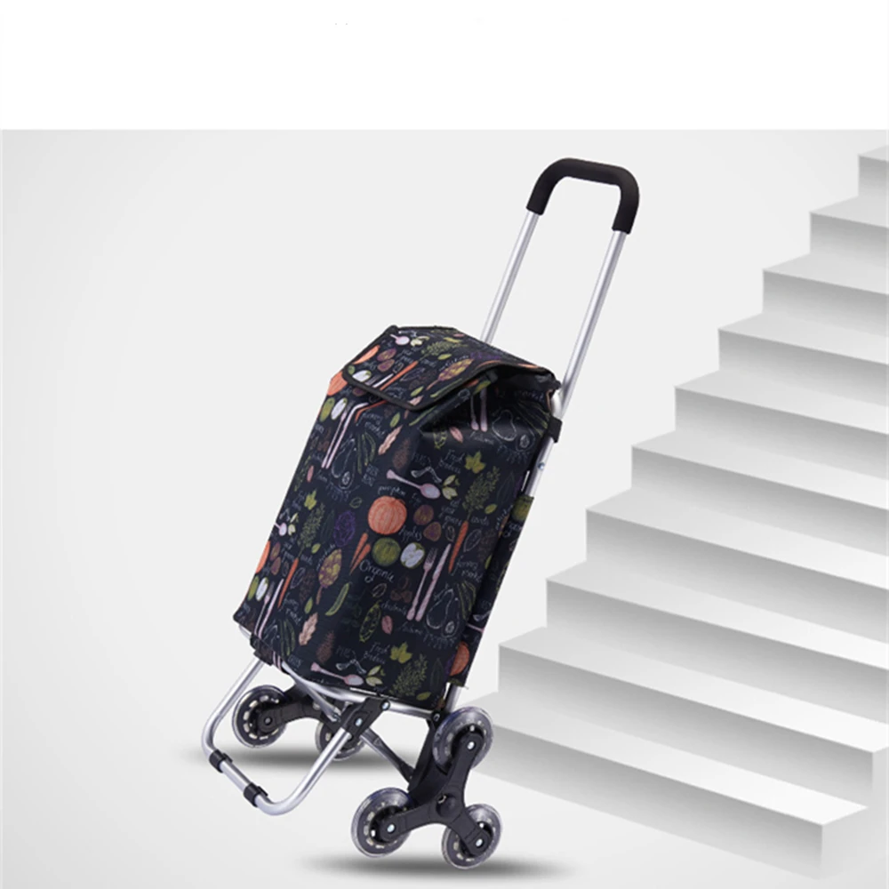 

Grocery Cart with Wheels Folding Shopping Cart with Large Heavy-Duty and Rolling Swivel Wheels Easy to Climb The Stair