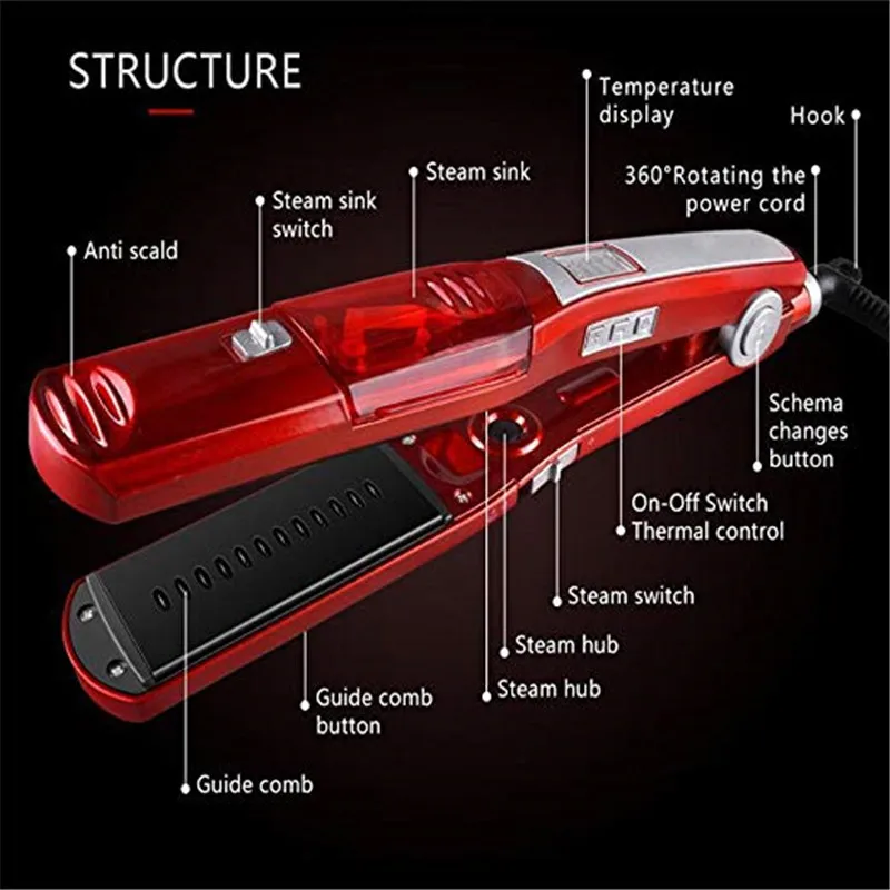 

Паровой выпрямитель для волос, электрический утюжок, Керамический выпрямитель, инструменты для укладки волос, выпрямитель, пластина, пласт...