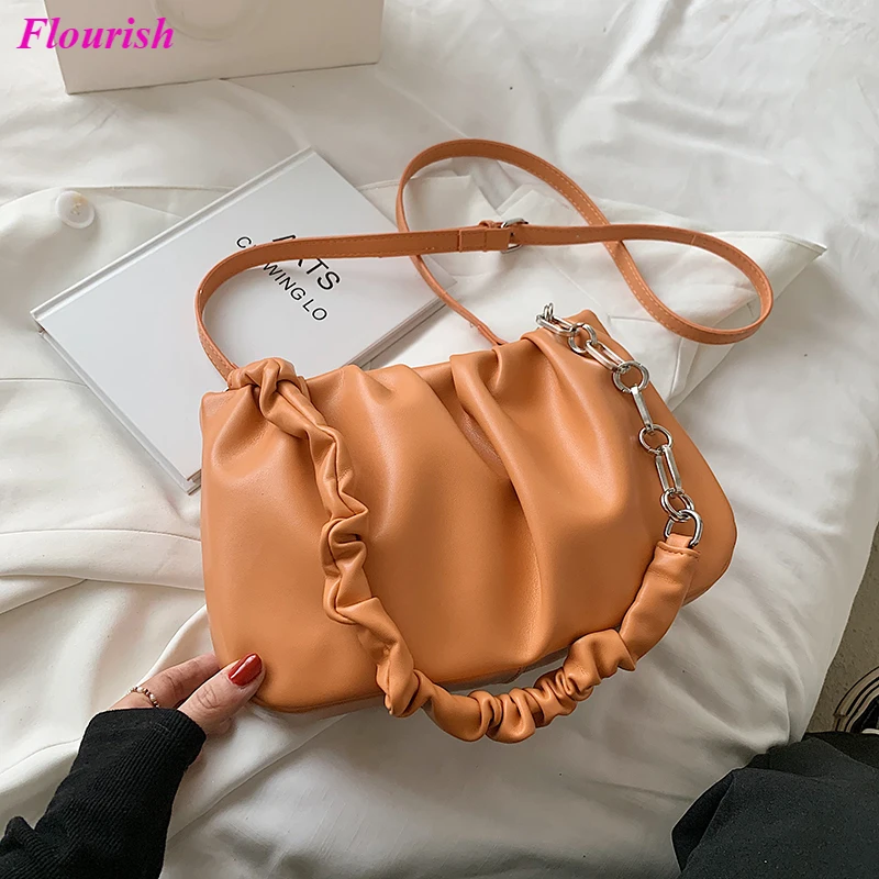 

Модная сумочка-Багет в форме облака, кожаные модные кошельки и сумочки с рюшами, Роскошные Дизайнерские летние сумки ярких цветов под подмы...