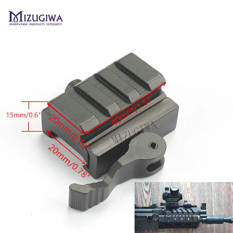 

0.6" 3 Slot QD Quick Detach Lever Lock Mount 20mm Weaver Picatinny Rail Adaptor and Riser for AR15 M16 Rifle Red Dot Sight Scope