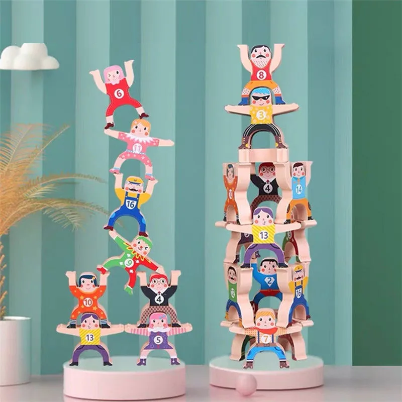 

Wooden Multiplayer Cartoon Hercules Building Blocks Montessori Toys Parent-Child Stacking High Game Balance Building Blocks Toy
