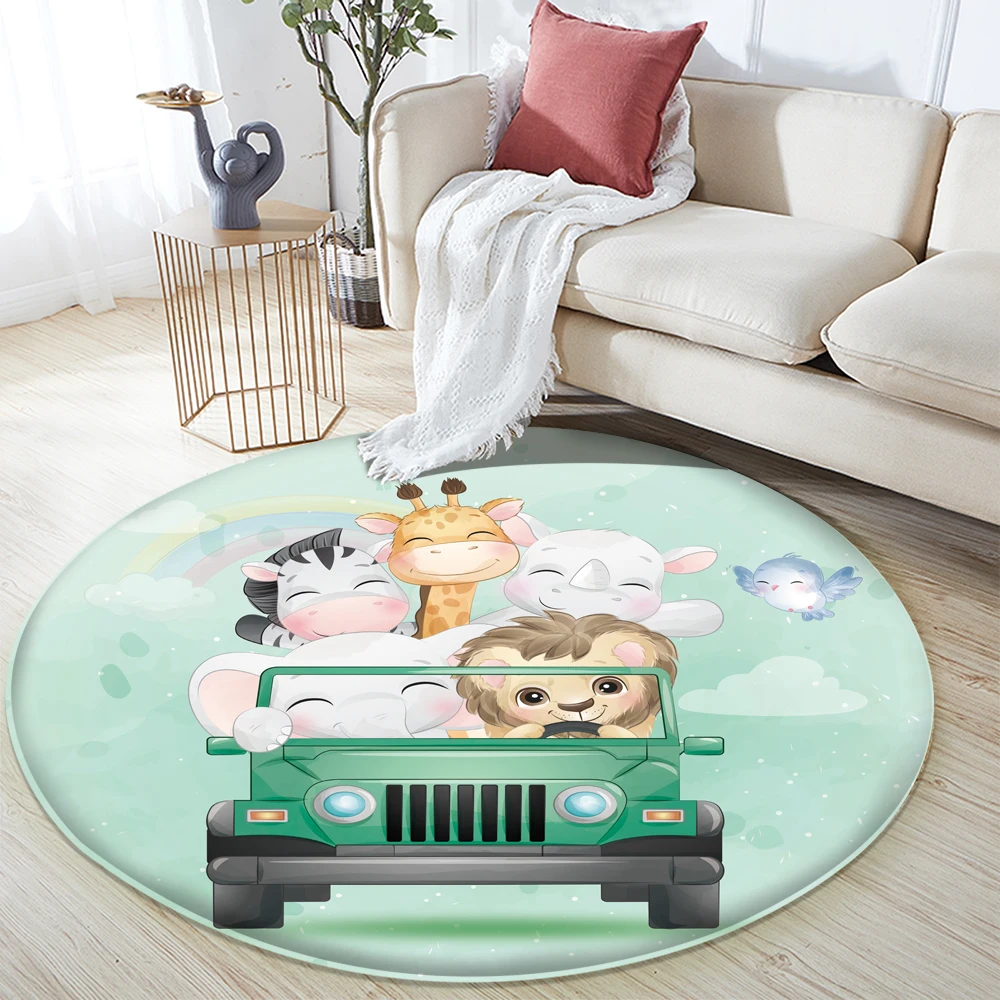 

Interesting Train Animal Pattern Children Comfortable Round Carpet Non-Slip Children Flannel Carpet Baby Carpet Baby Play Mat