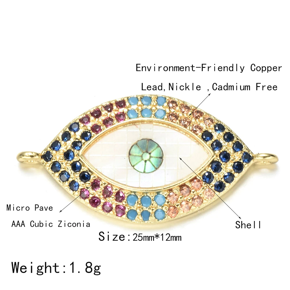 

CHSXY Shining Evil Eye Crystal & Abalone Shell Brass Connectors Fit Necklace Bracelet DIY Women Jewelry Beads Charms Accessories