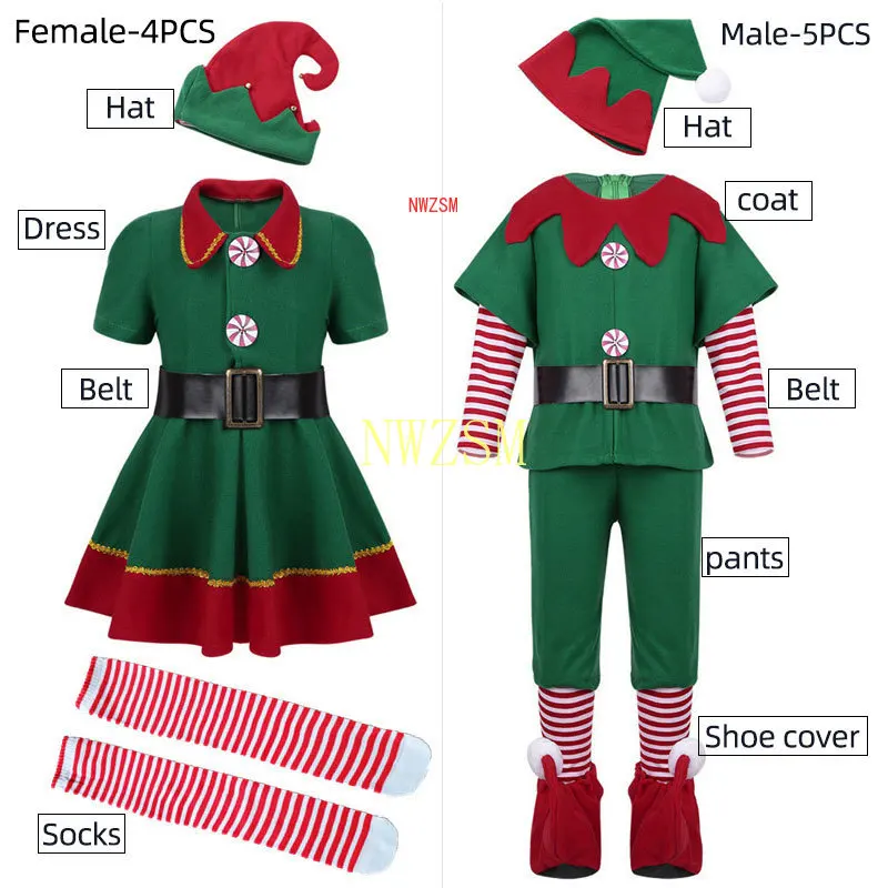Рождественский костюм Санта-Клауса для мужчин женщин девочек мальчиков зеленого