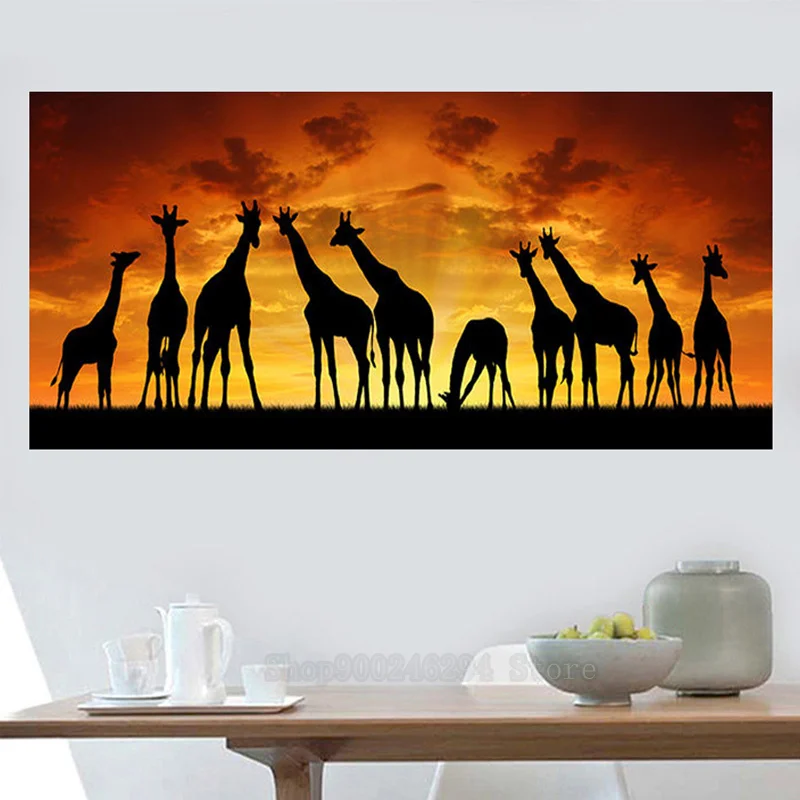 

africa art sunset giraffe landscape 5d Diamond Painting Round Drill large Diy Diamond Embroidery Cross Stitch Kit diamond FF1299