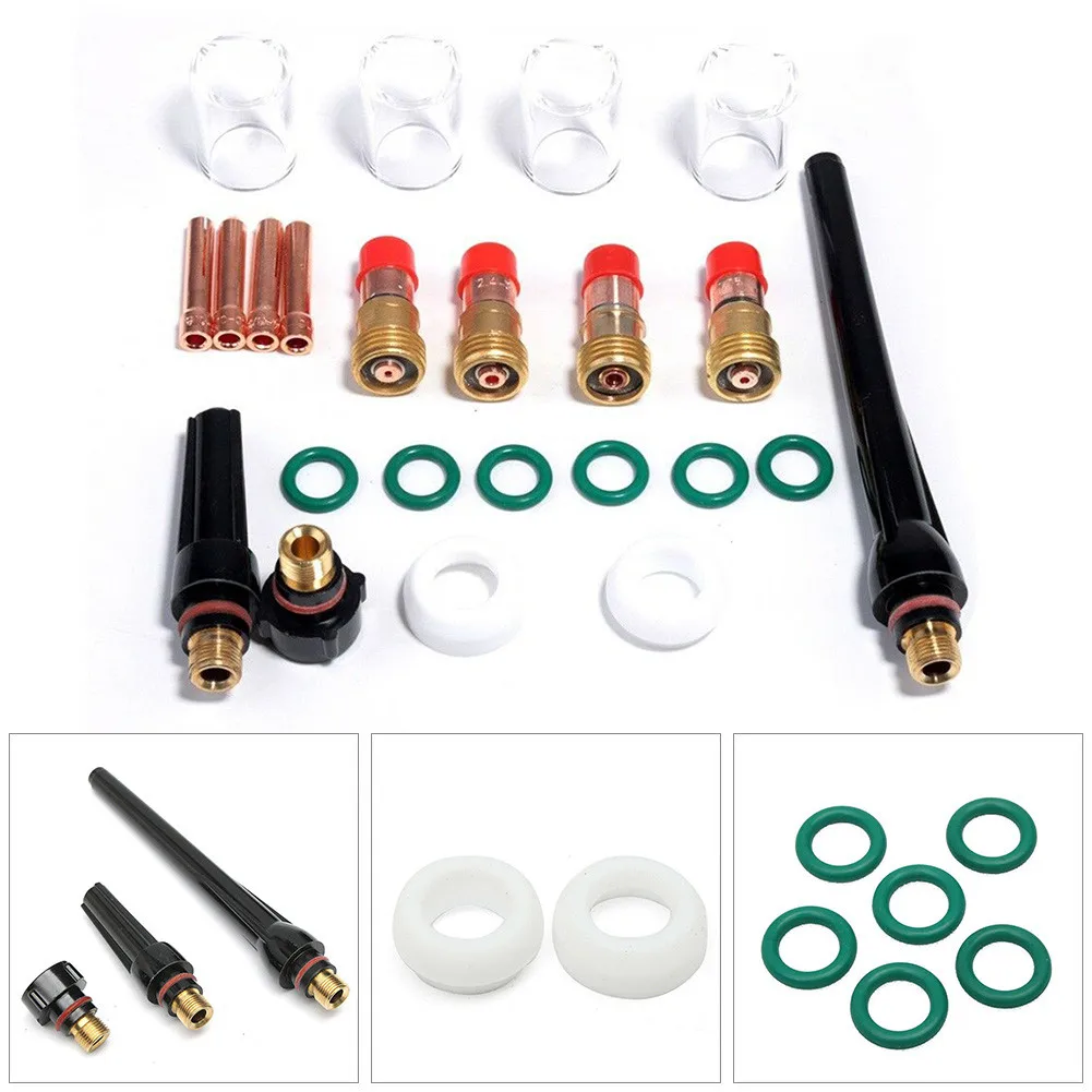

23Pcs TIG Welding Torch Gas Lens Parts #10 Pyrex Cup Collet Kit For WP-17/18/26 Gas Soldering Iron Gas Welding Materials