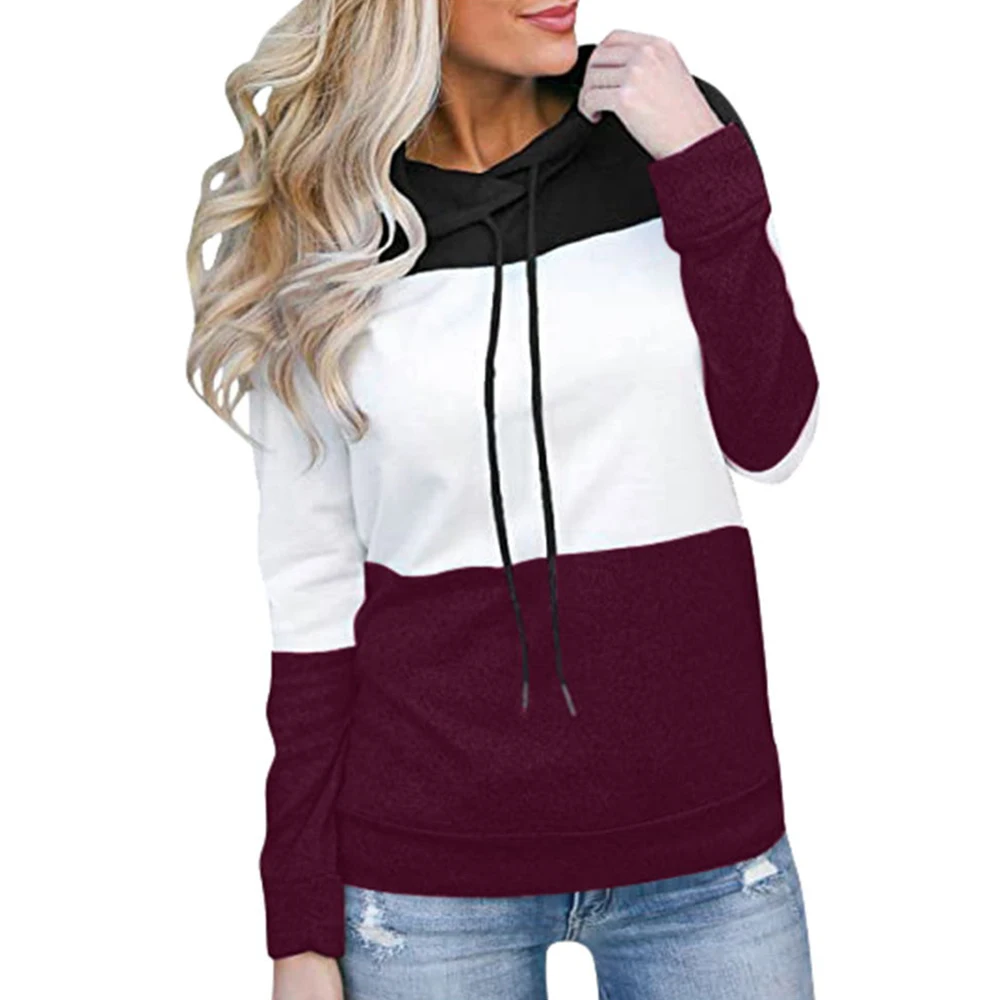 

Hooded Sweatshirt Women Drawstring Patchwork Long Sleeve Top Casual Women Clothing Pullovers Autumn Sweatshirt Hoodeis Female
