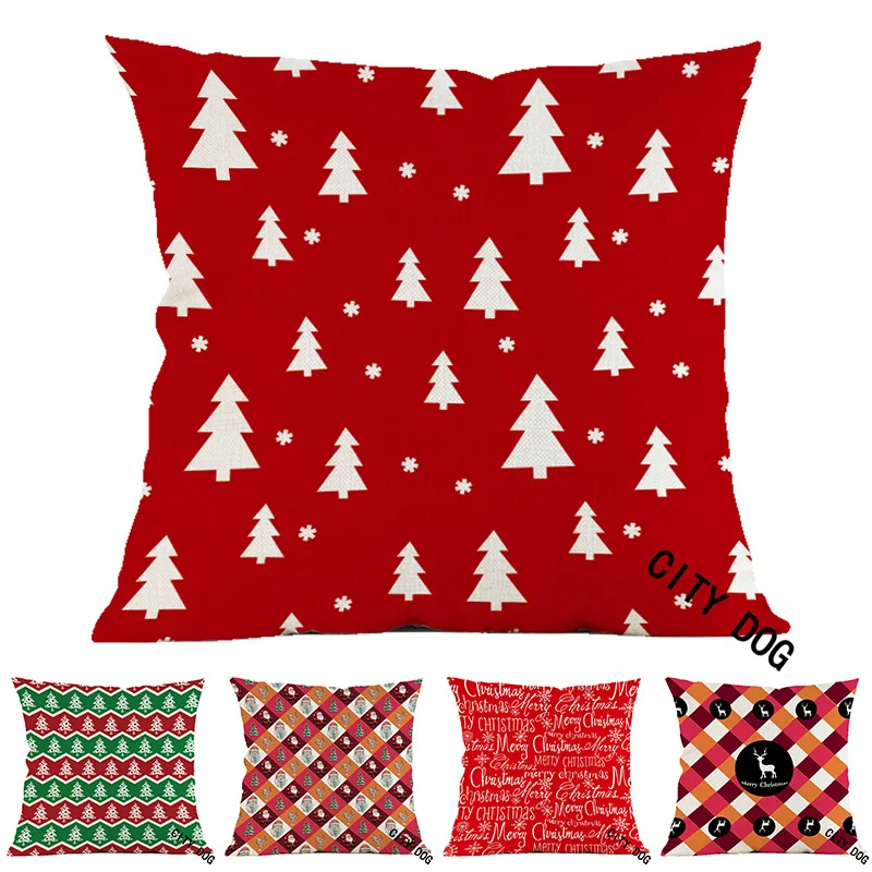 Рождественская декоративная наволочка чехол Геометрическая елка льняная 45*45 см