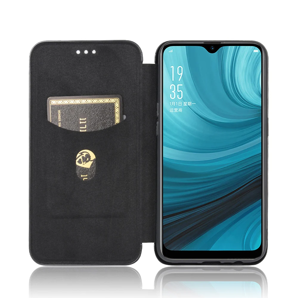 Кожаный чехол для OPPO A5S AX5S из углеродного волокна с откидной крышкой cph1900 CPH 1909
