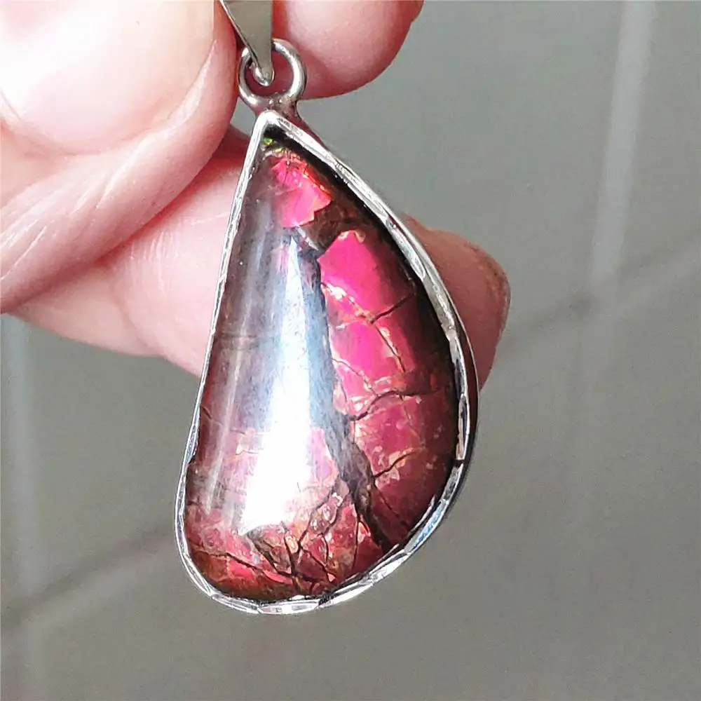 Топ натуральный аммолит красный красочный светильник Кулон Серебряный